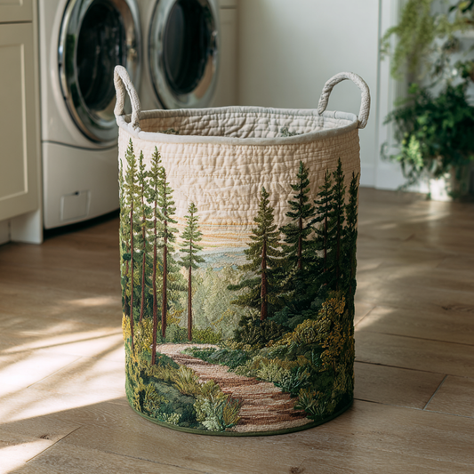 Panier matelassé avec sentier en forêt
