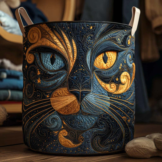 Panier matelassé avec chat sous un ciel étoilé