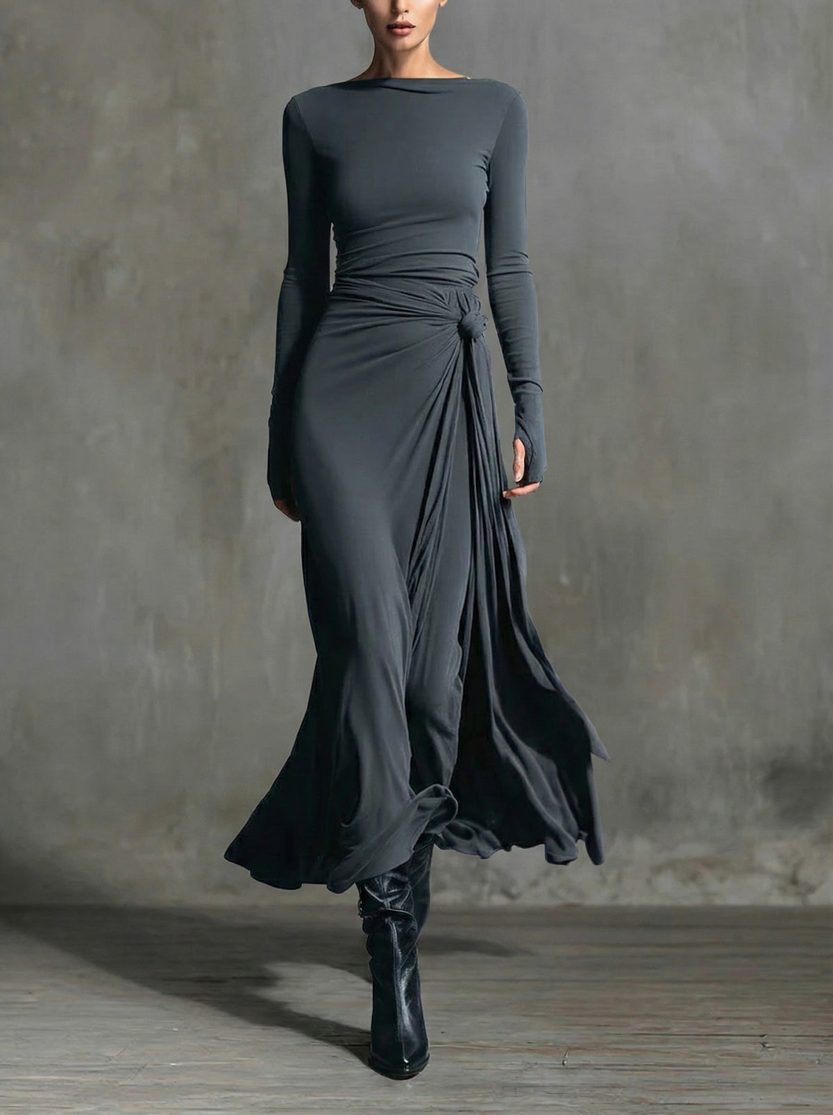 Naomie | Robe Longue avec Nœud Effet Soie