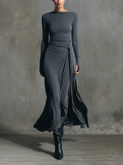 Naomie | Robe Longue avec Nœud Effet Soie