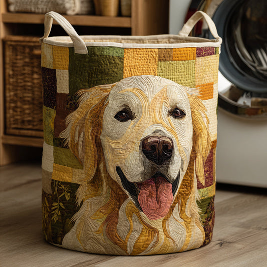 Panier matelassé avec Golden Retriever souriant
