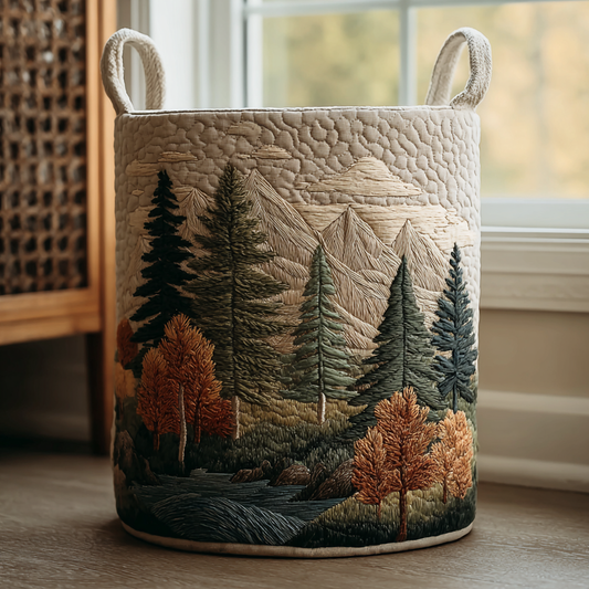 Panier matelassé avec montagnes et forêt