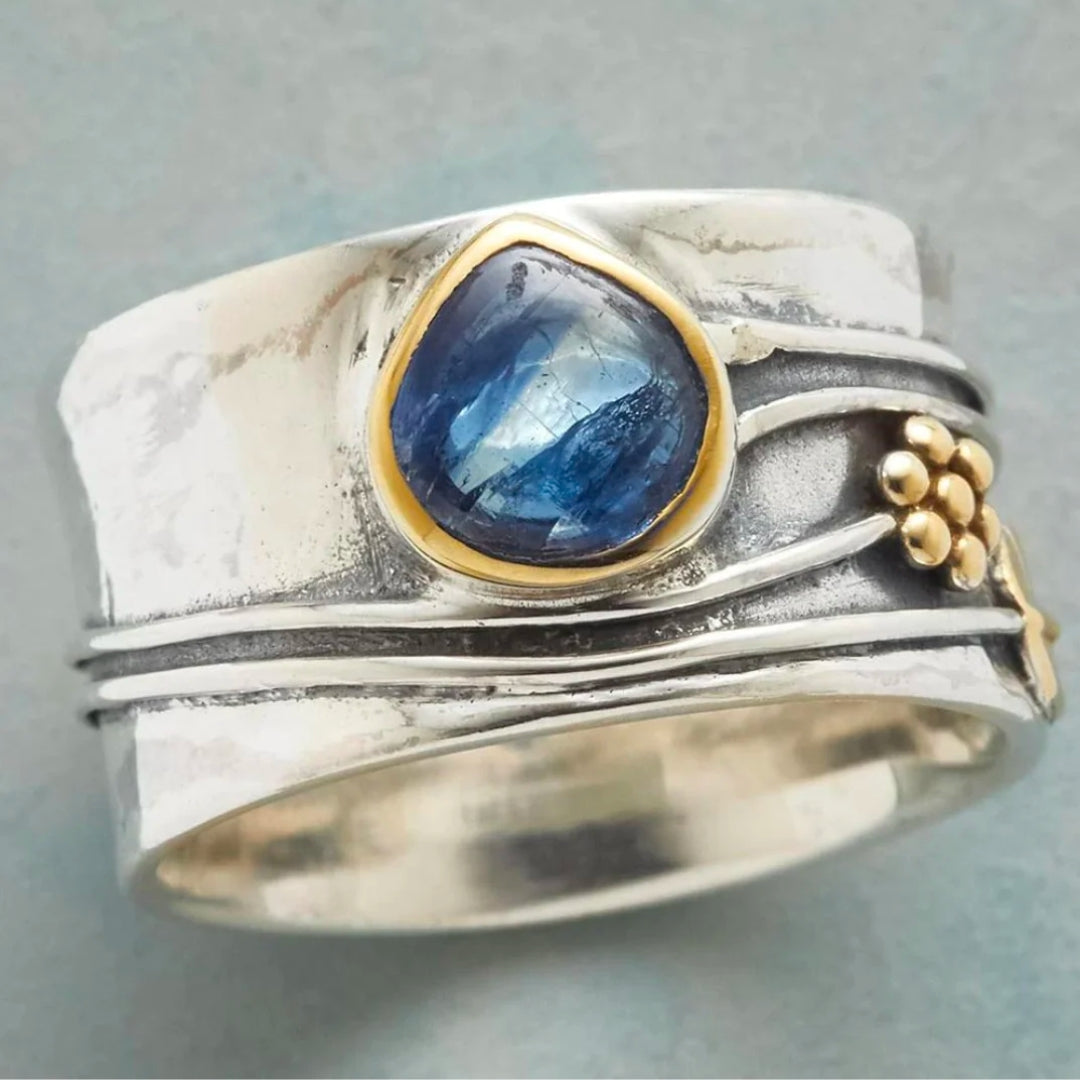 Agnès - Bague Vintage Saphir Bleu en Argent Plaqué Or