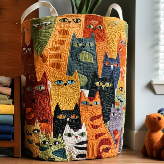 Panier matelassé avec bande de chats