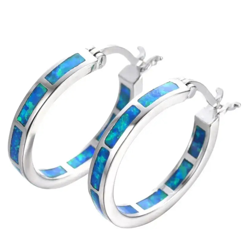 Belén - Boucles d'Oreilles Chic Circulaires avec Opale de Feu Bleue