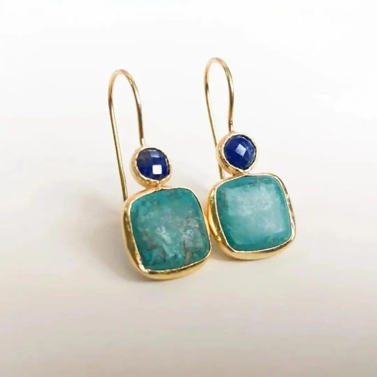 Clarissa™ - Boucles d'Oreilles Rétro Décorées en Or et Turquoise