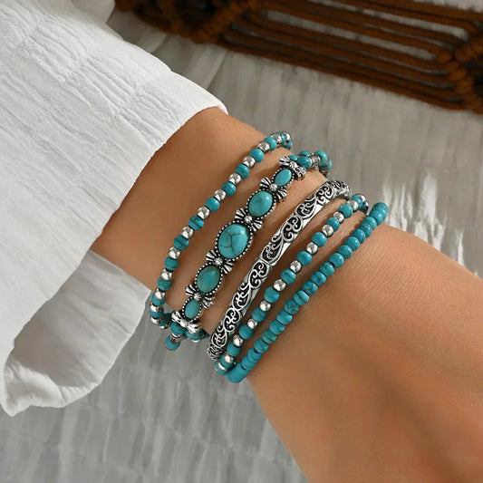 Véronique - Ensemble de Bracelets à Perles Turquoise