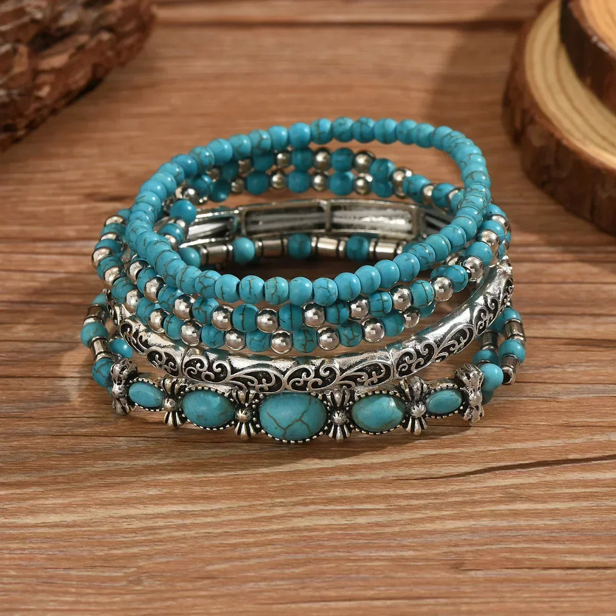 Véronique - Ensemble de Bracelets à Perles Turquoise