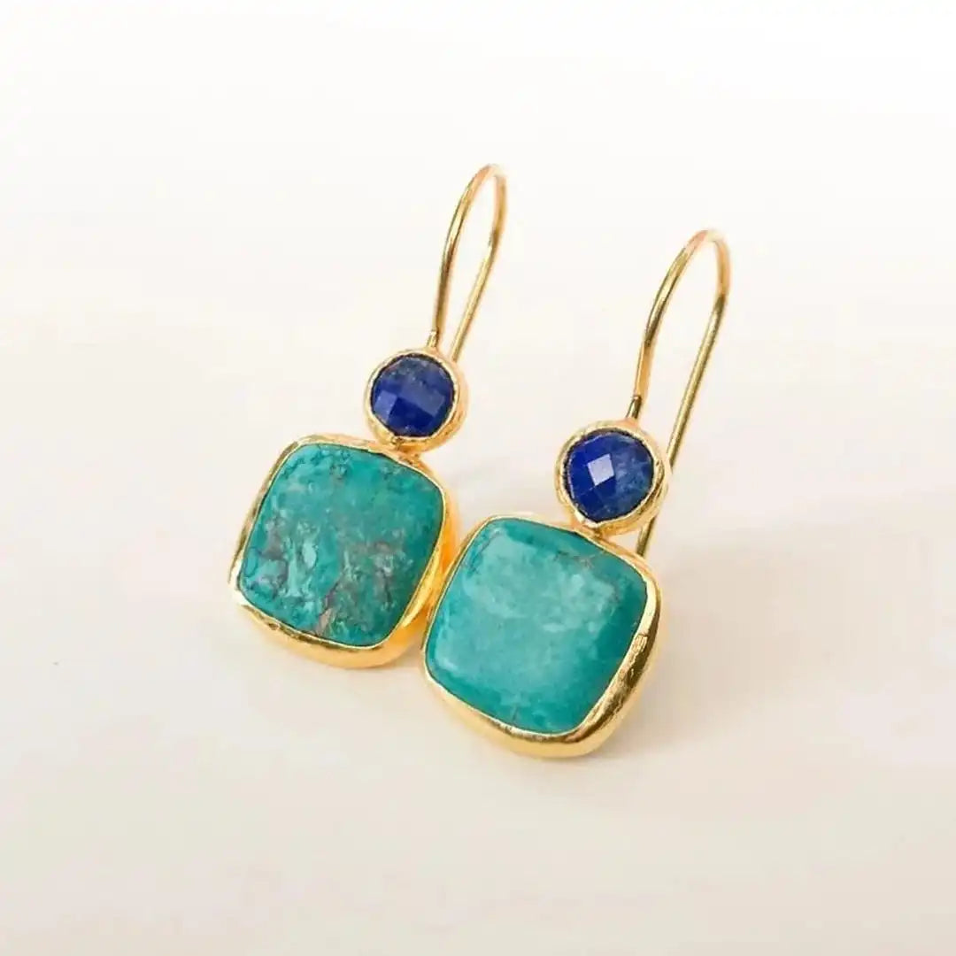 Clarissa™ - Boucles d'Oreilles Rétro Décorées en Or et Turquoise