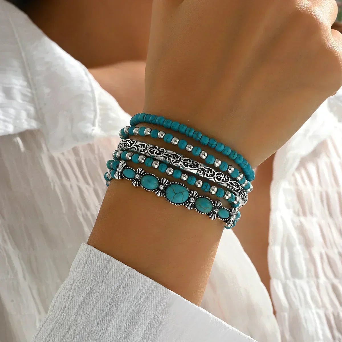 Véronique - Ensemble de Bracelets à Perles Turquoise