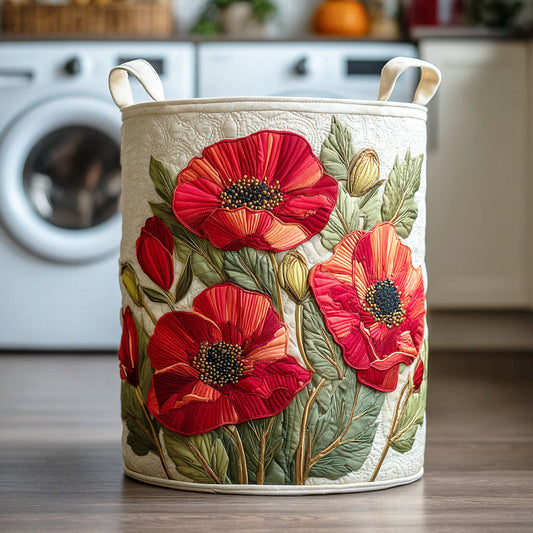 Panier matelassé avec coquelicots rouges