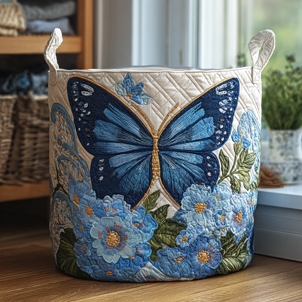 Panier matelassé avec papillons en vol