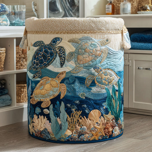 Panier matelassé avec tortues marines et coquillages