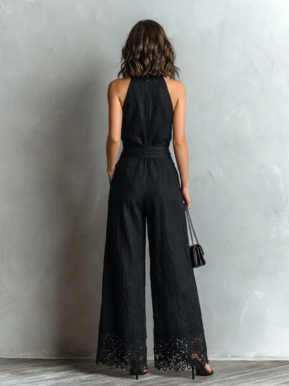 Black Halter Vest & Wide-Leg Pants Set