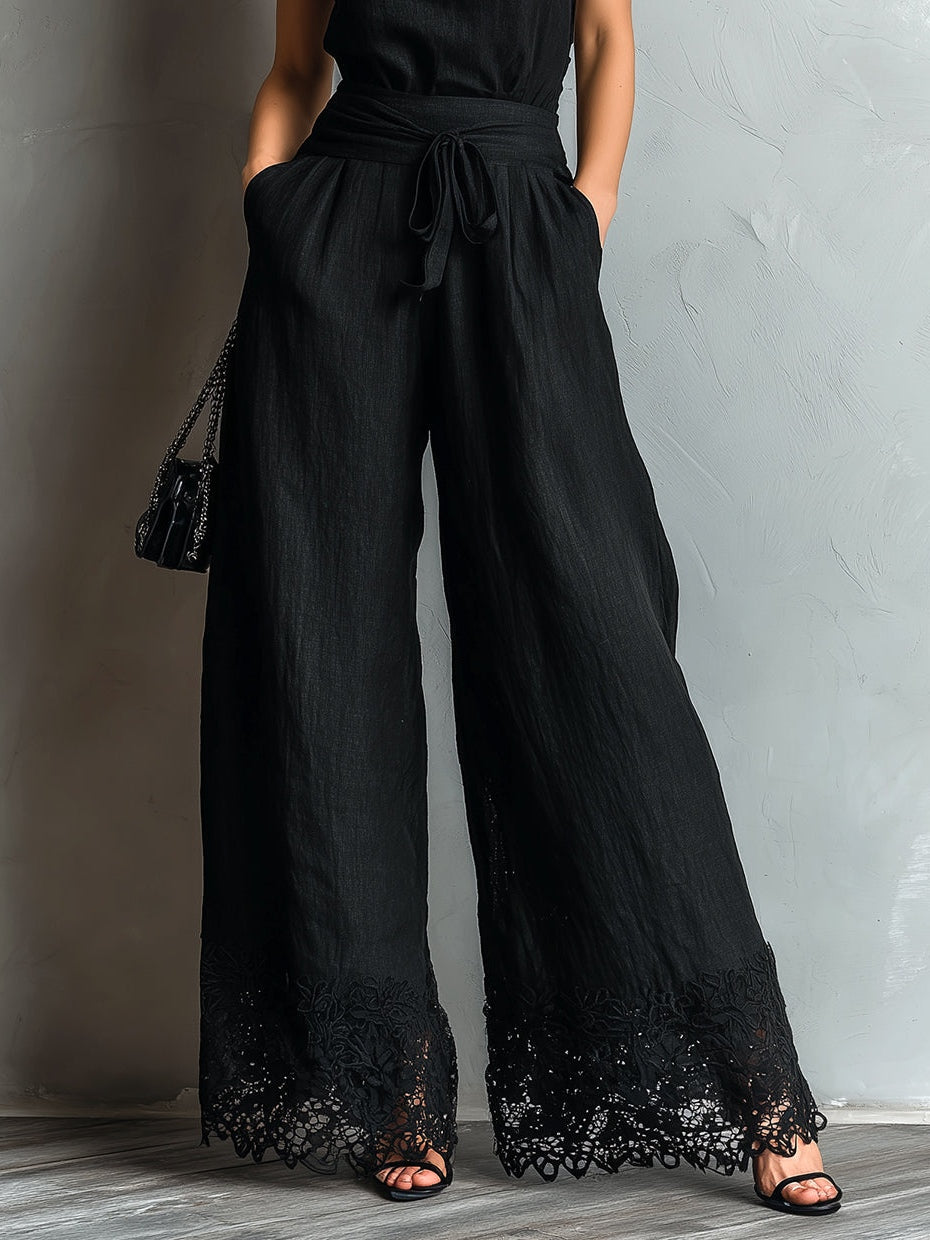 Black Halter Vest & Wide-Leg Pants Set
