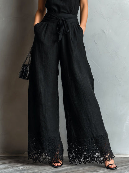 Black Halter Vest & Wide-Leg Pants Set
