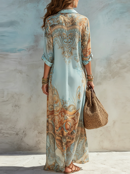 Valeria | Robe Longue à Imprimé Floral Bleu pour les Vacances