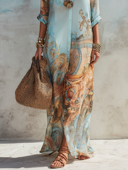 Valeria | Robe Longue à Imprimé Floral Bleu pour les Vacances