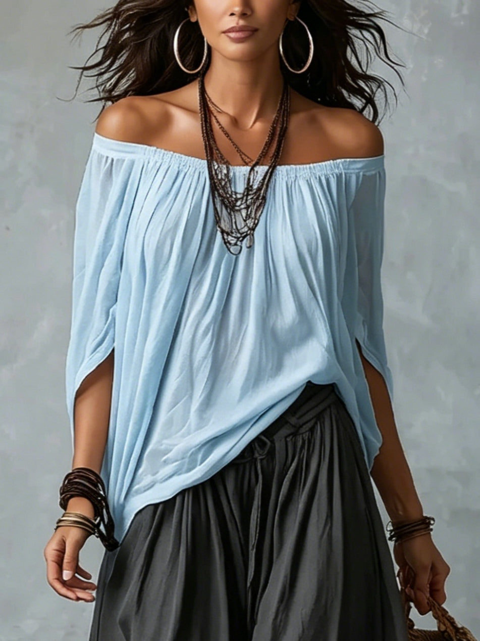 Haut moulant bleu ciel sans bretelles et pantalon Lantern gris foncé à la coupe ample