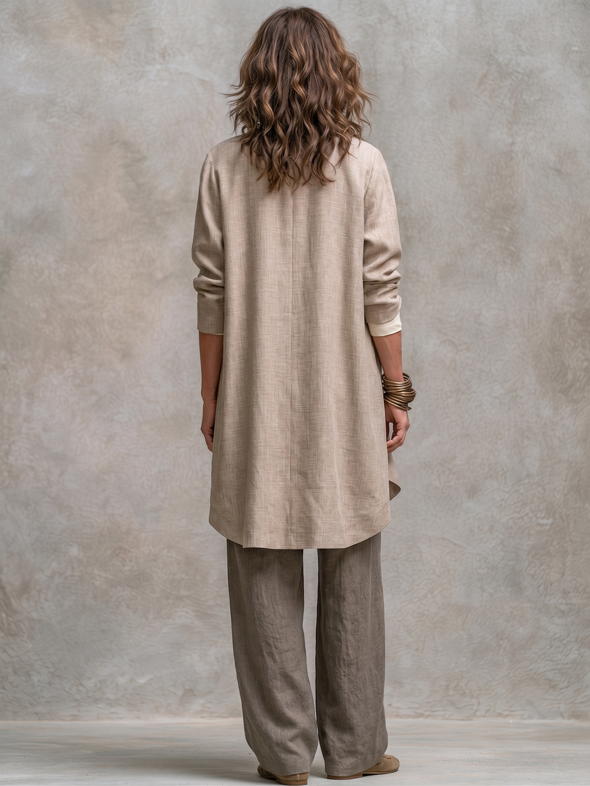 Costanza | Ensemble Trois Pièces Beige et Gris, Casual Superposé avec Pantalon Palazzo, Élégant