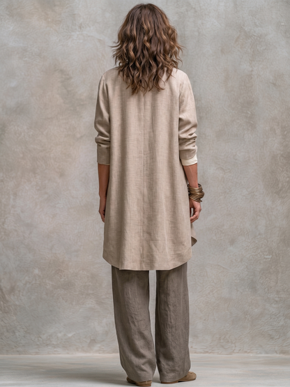 Costanza | Ensemble Trois Pièces Beige et Gris, Casual Superposé avec Pantalon Palazzo, Élégant