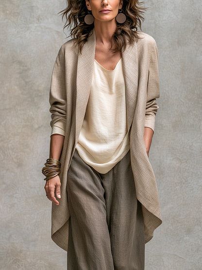 Costanza | Ensemble Trois Pièces Beige et Gris, Casual Superposé avec Pantalon Palazzo, Élégant