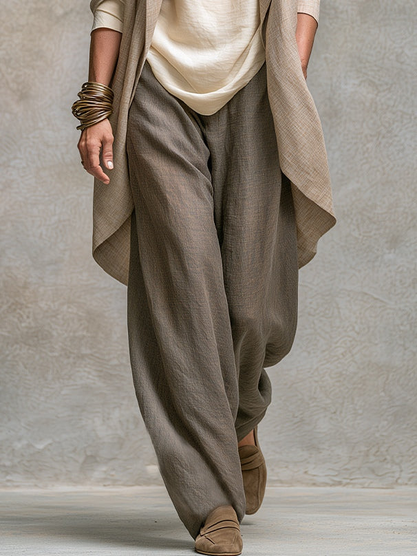Costanza | Ensemble Trois Pièces Beige et Gris, Casual Superposé avec Pantalon Palazzo, Élégant