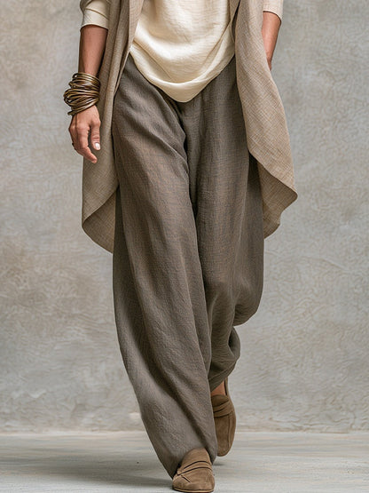 Costanza | Ensemble Trois Pièces Beige et Gris, Casual Superposé avec Pantalon Palazzo, Élégant