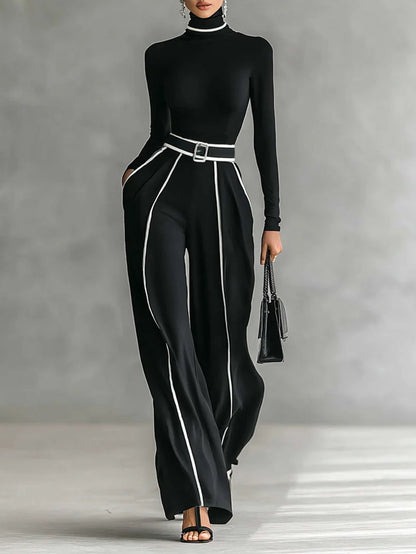 Emma | Ensemble Élégant Col Montant et Pantalon Large