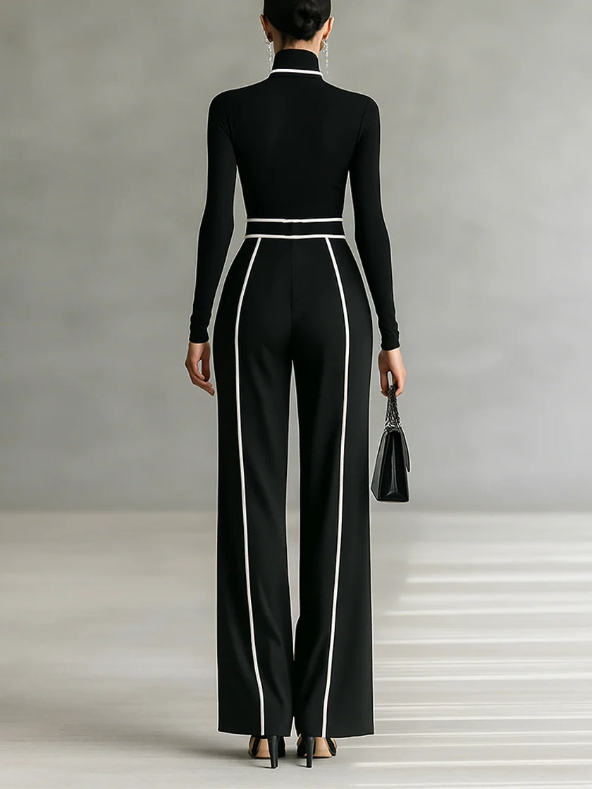 Emma | Ensemble Élégant Col Montant et Pantalon Large