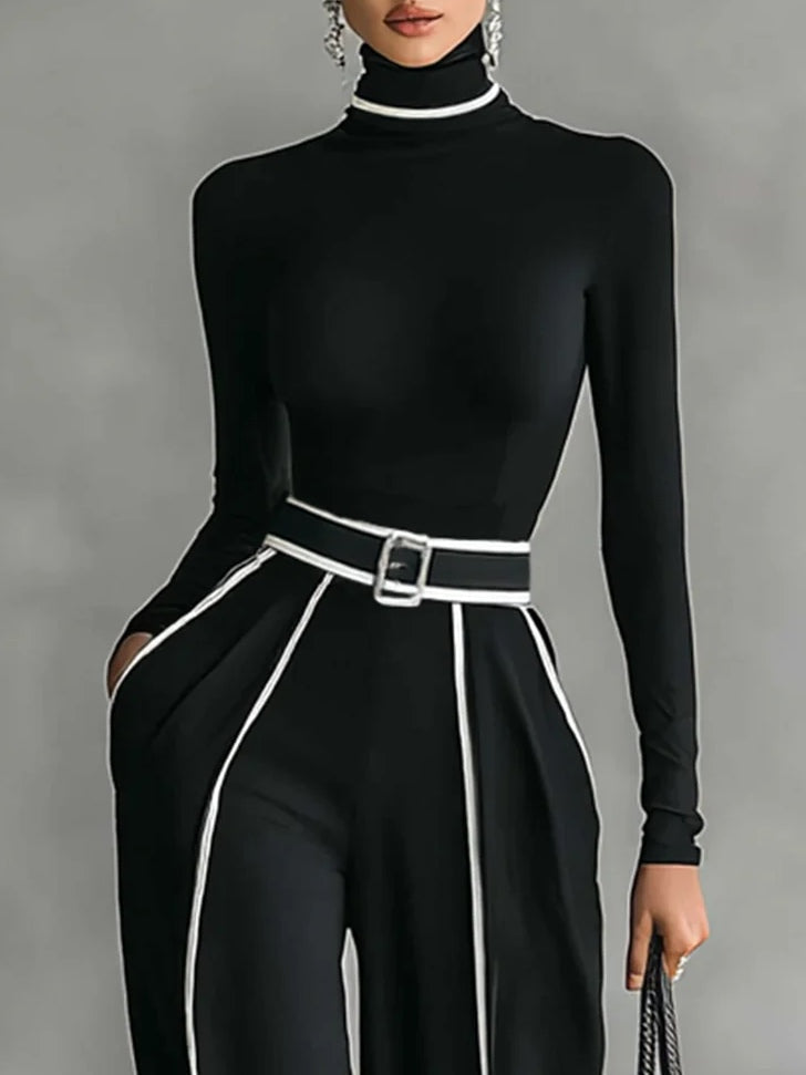 Emma | Ensemble Élégant Col Montant et Pantalon Large