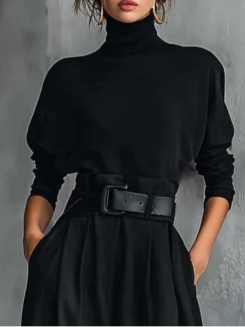 Ginevra | Ensemble Col Roulé Noir et Pantalon Droit