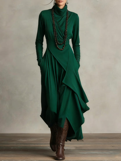 Arielle | Robe Vintage Asymétrique à Col Roulé