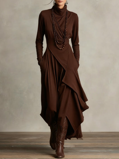 Arielle | Robe Vintage Asymétrique à Col Roulé