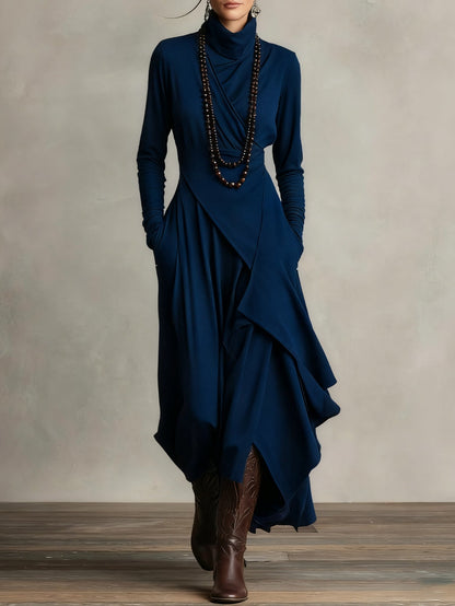 Arielle | Robe Vintage Asymétrique à Col Roulé