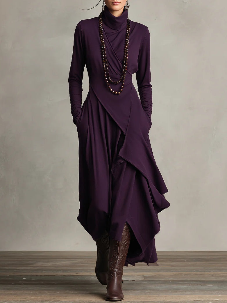 Arielle | Robe Vintage Asymétrique à Col Roulé