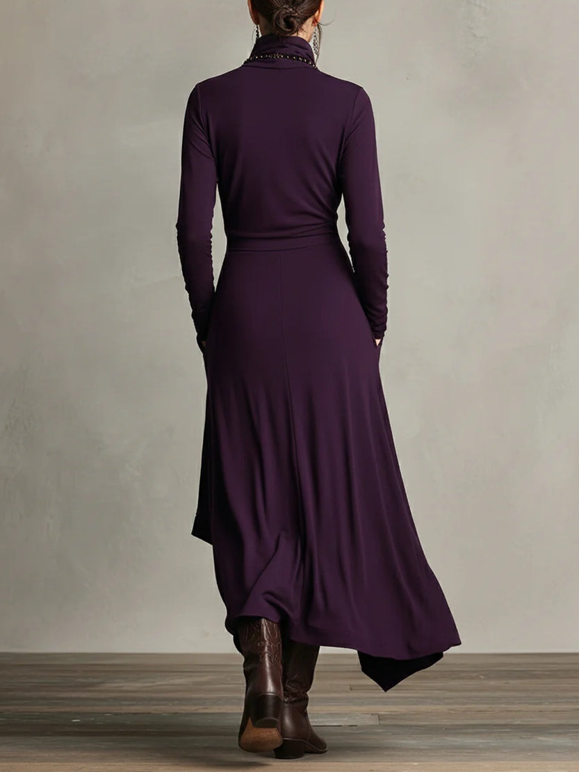 Arielle | Robe Vintage Asymétrique à Col Roulé