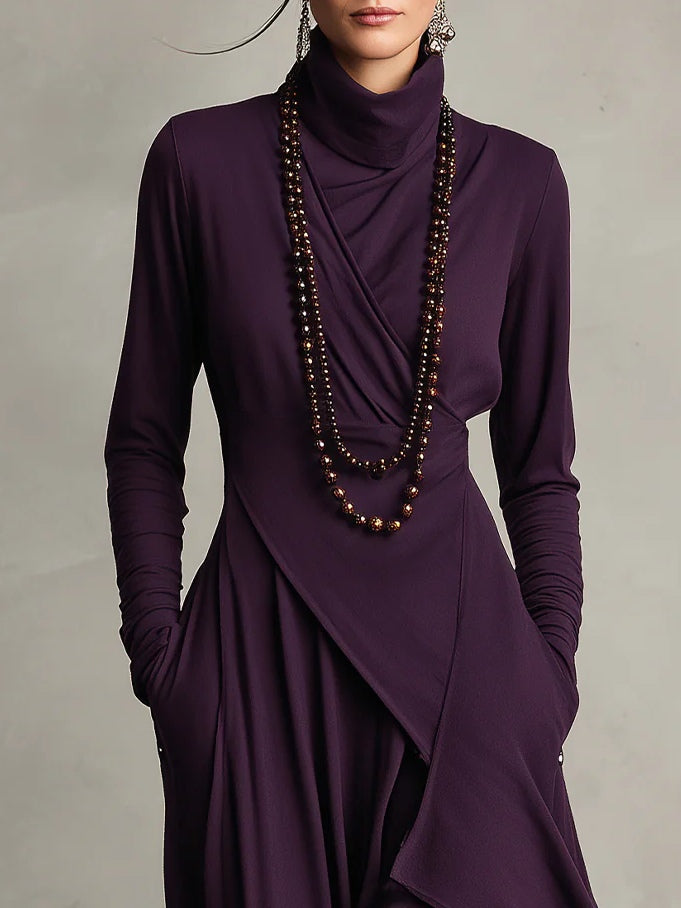 Arielle | Robe Vintage Asymétrique à Col Roulé