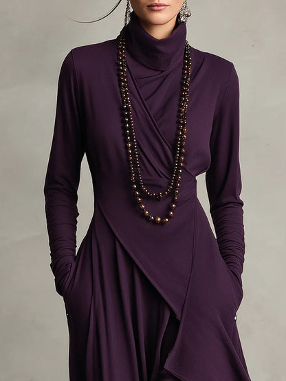 Arielle | Robe Vintage Asymétrique à Col Roulé