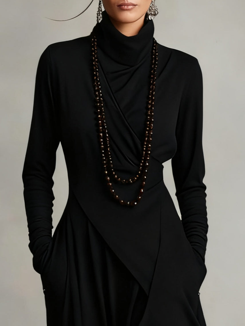 Arielle | Robe Vintage Asymétrique à Col Roulé