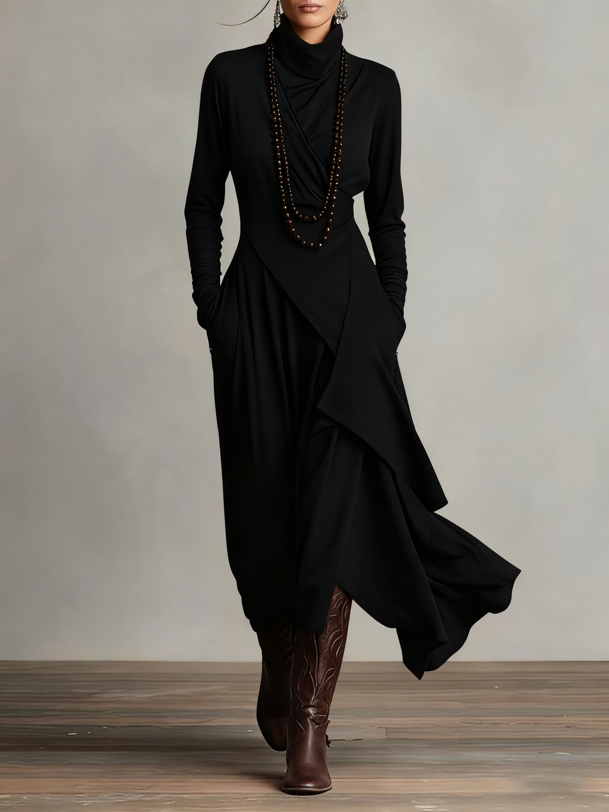 Arielle | Robe Vintage Asymétrique à Col Roulé