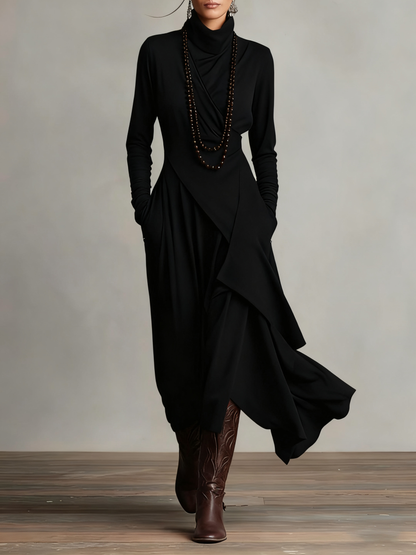 Arielle | Robe Vintage Asymétrique à Col Roulé