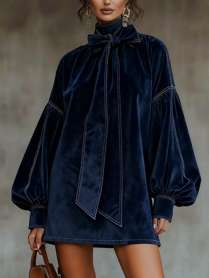 Tiphaine | Mini Robe en Velours avec Nœud