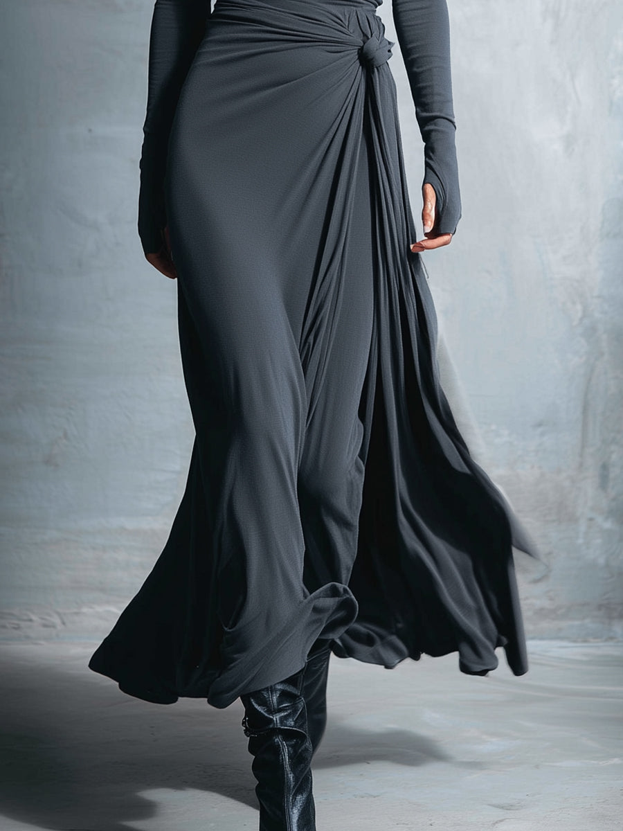 Naomie | Robe Longue avec Nœud Effet Soie