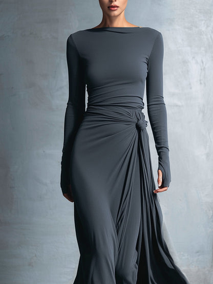 Naomie | Robe Longue avec Nœud Effet Soie