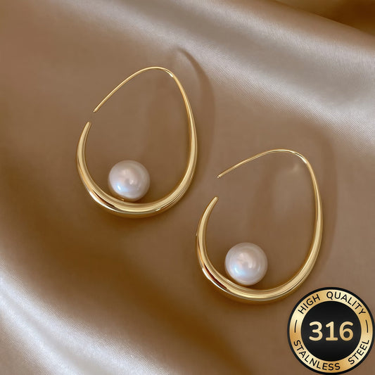 Boucles d'Oreilles Créoles avec Perles Croissantes