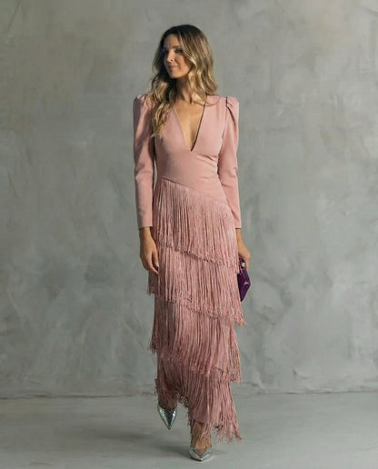 Chiara | Robe Élégante à Manches Franges