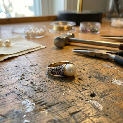 Anello Vintage con Perla Dorata