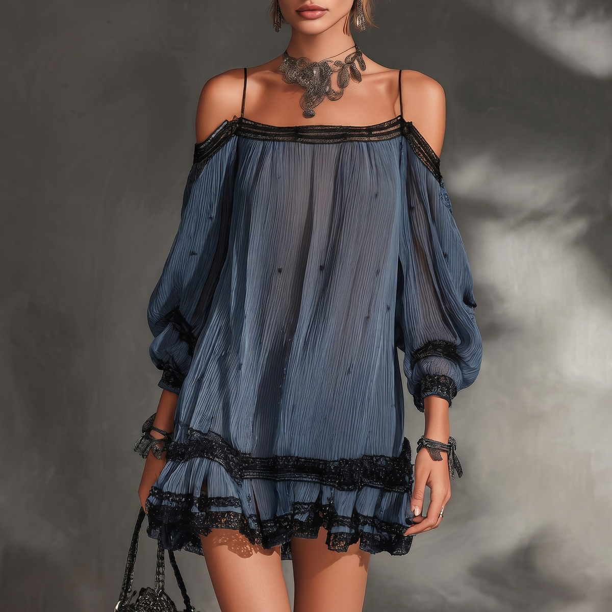 Mini vestido con escote Bardot