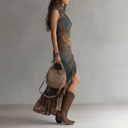 Robe longue asymétrique à imprimé ethnique